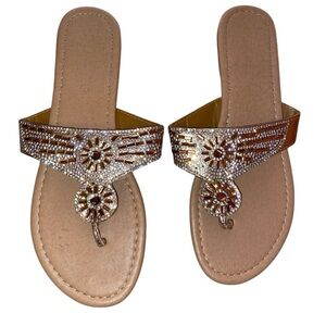 Olivia Miller “Happily Ever After”Rhinestone Sandals Silver/Gold Metallic SZ 9